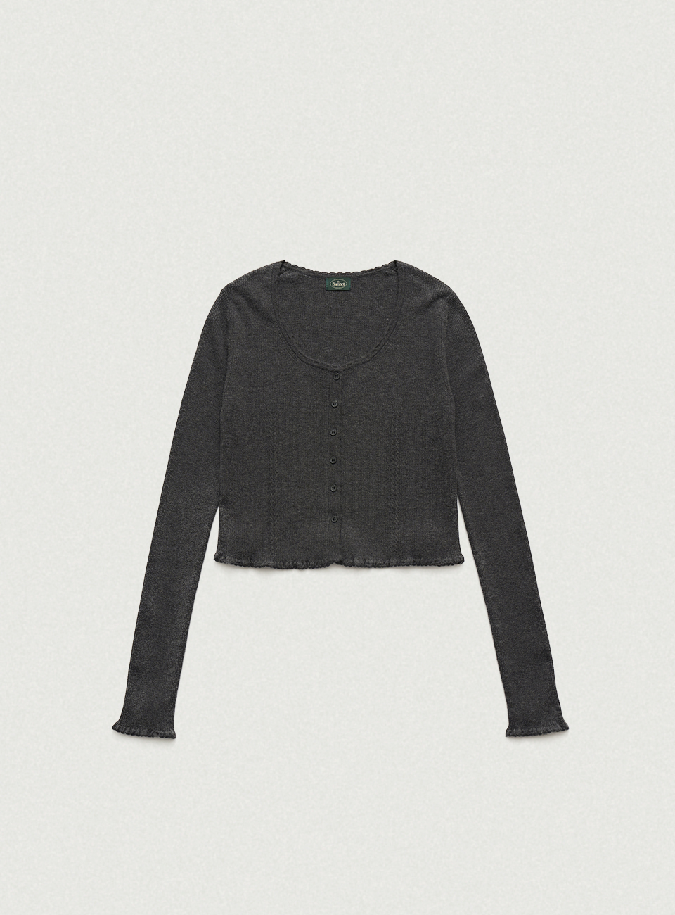 Charcoal Scallop Cropped Knit Cardigan